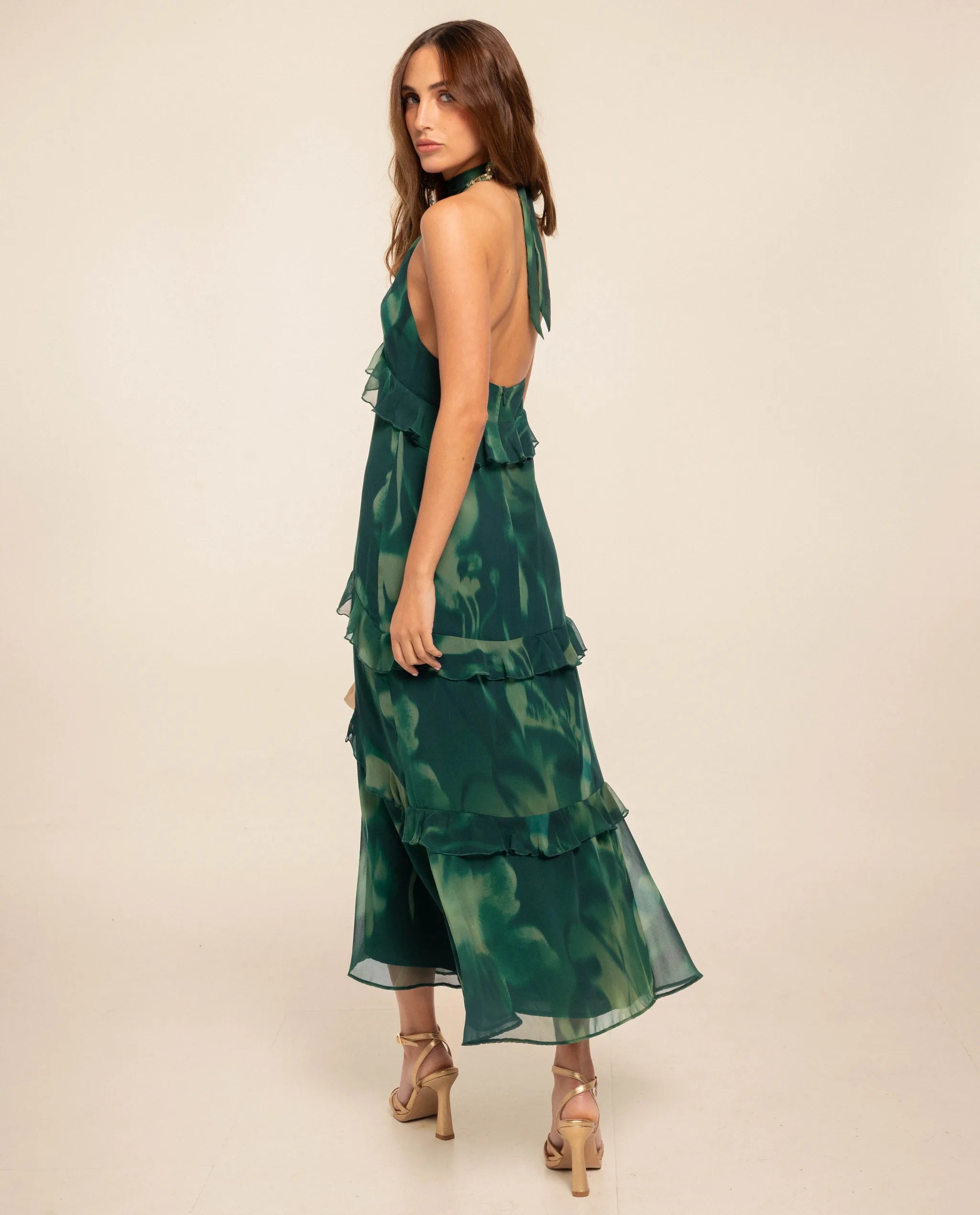 aqua ruffled midi halter dress Ruffled Aqua Swim Cover-Up Midi Dress M