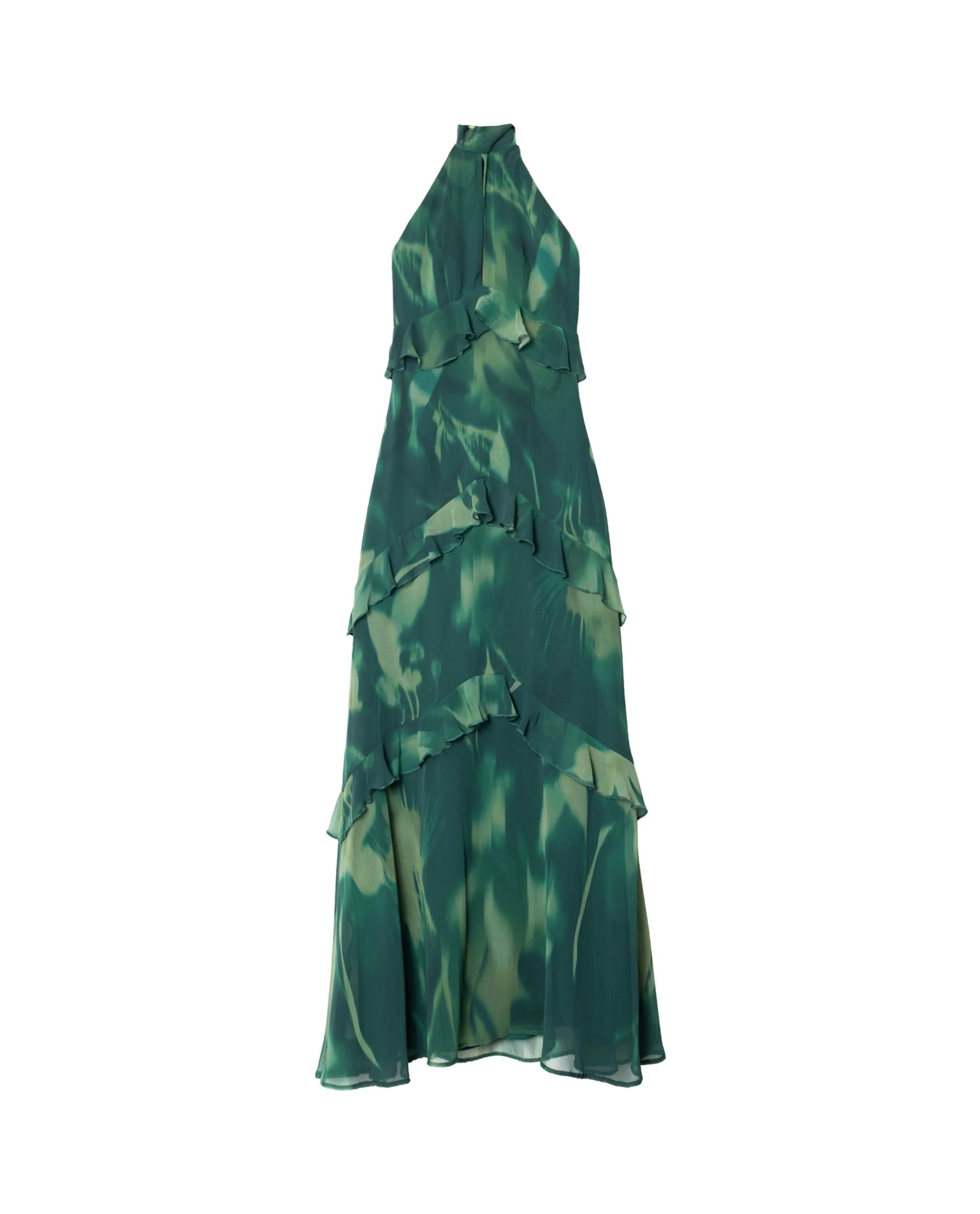 Halter midi dress in chiffon with ruffles | THE-ARE Guest Halter midi dress in chiffon with ruffles | THE-ARE Guest