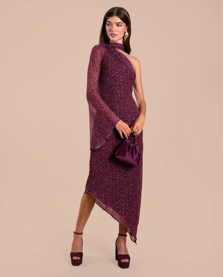 Vestido midi marrón chocolate de tirantes transparentes con diseño
