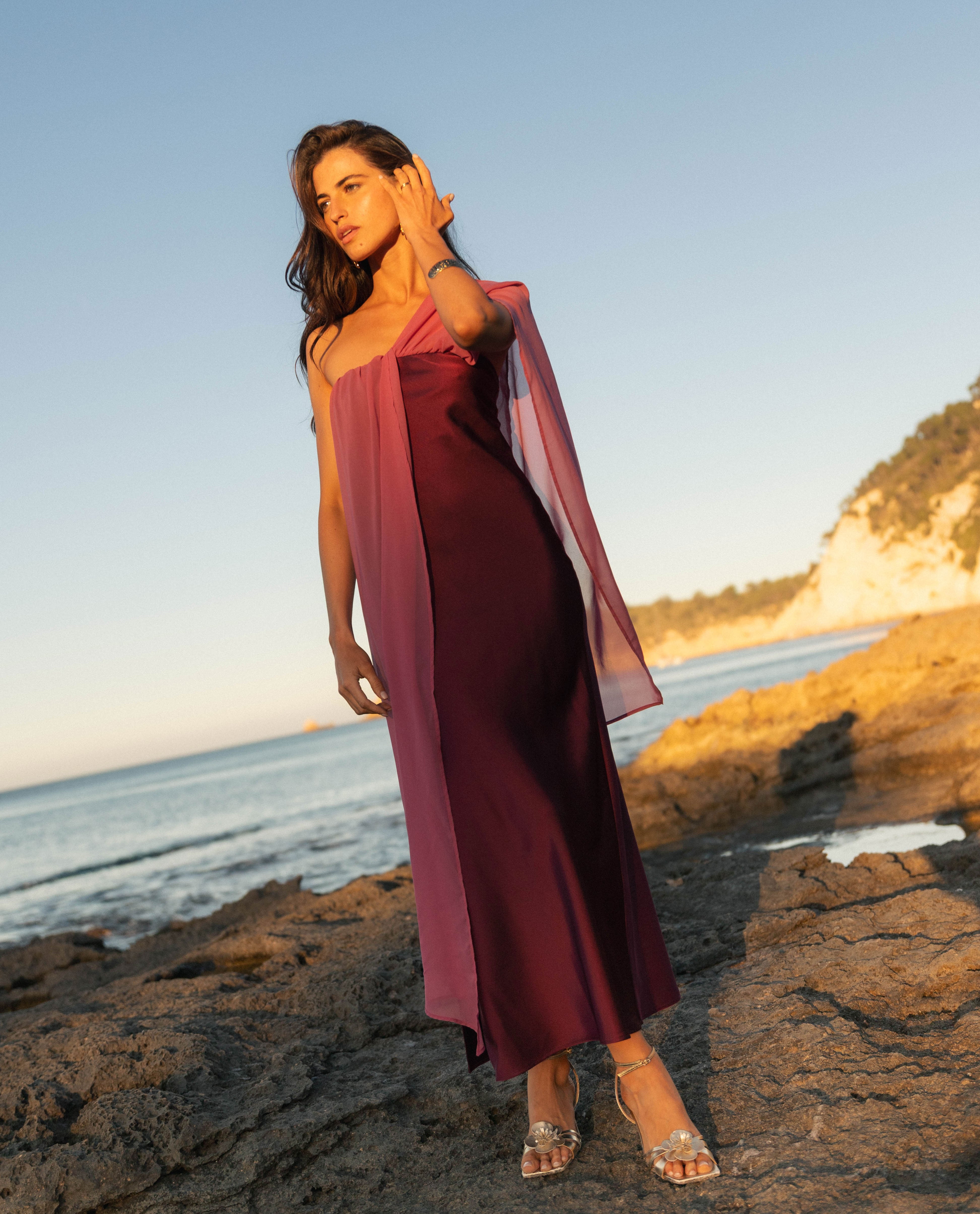 Strapless Satin Maxi Dress