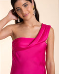 Vestido Midi Fucsia Satinado Asimétrico | Invitadas THE-ARE