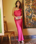 Vestido Midi Fucsia Satinado Asimétrico | Invitadas THE-ARE