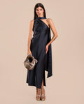 Vestido Midi Gris Asimétrico con Lazada al Cuello | Invitadas THE-ARE