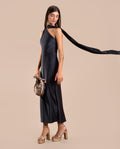 Vestido Midi Gris Asimétrico con Lazada al Cuello | Invitadas THE-ARE