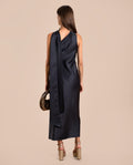 Vestido Midi Gris Asimétrico con Lazada al Cuello | Invitadas THE-ARE