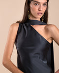 Vestido Midi Gris Asimétrico con Lazada al Cuello | Invitadas THE-ARE