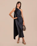 Vestido Midi Gris Asimétrico con Lazada al Cuello | Invitadas THE-ARE