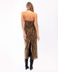 Vestido Midi de Tubo con Escote Palabra de Honor y Brillos Negro y Dorado | Vestidos Fiesta Navidad THE-ARE