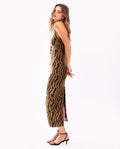 Vestido Midi de Tubo con Escote Palabra de Honor y Brillos Negro y Dorado | Vestidos Fiesta Navidad THE-ARE