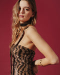 Vestido Midi de Tubo con Escote Palabra de Honor y Brillos Negro y Dorado | Vestidos Fiesta Navidad THE-ARE