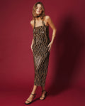 Vestido Midi de Tubo con Escote Palabra de Honor y Brillos Negro y Dorado | Vestidos Fiesta Navidad THE-ARE