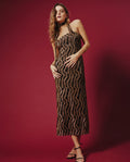 Vestido Midi de Tubo con Escote Palabra de Honor y Brillos Negro y Dorado | Vestidos Fiesta Navidad THE-ARE