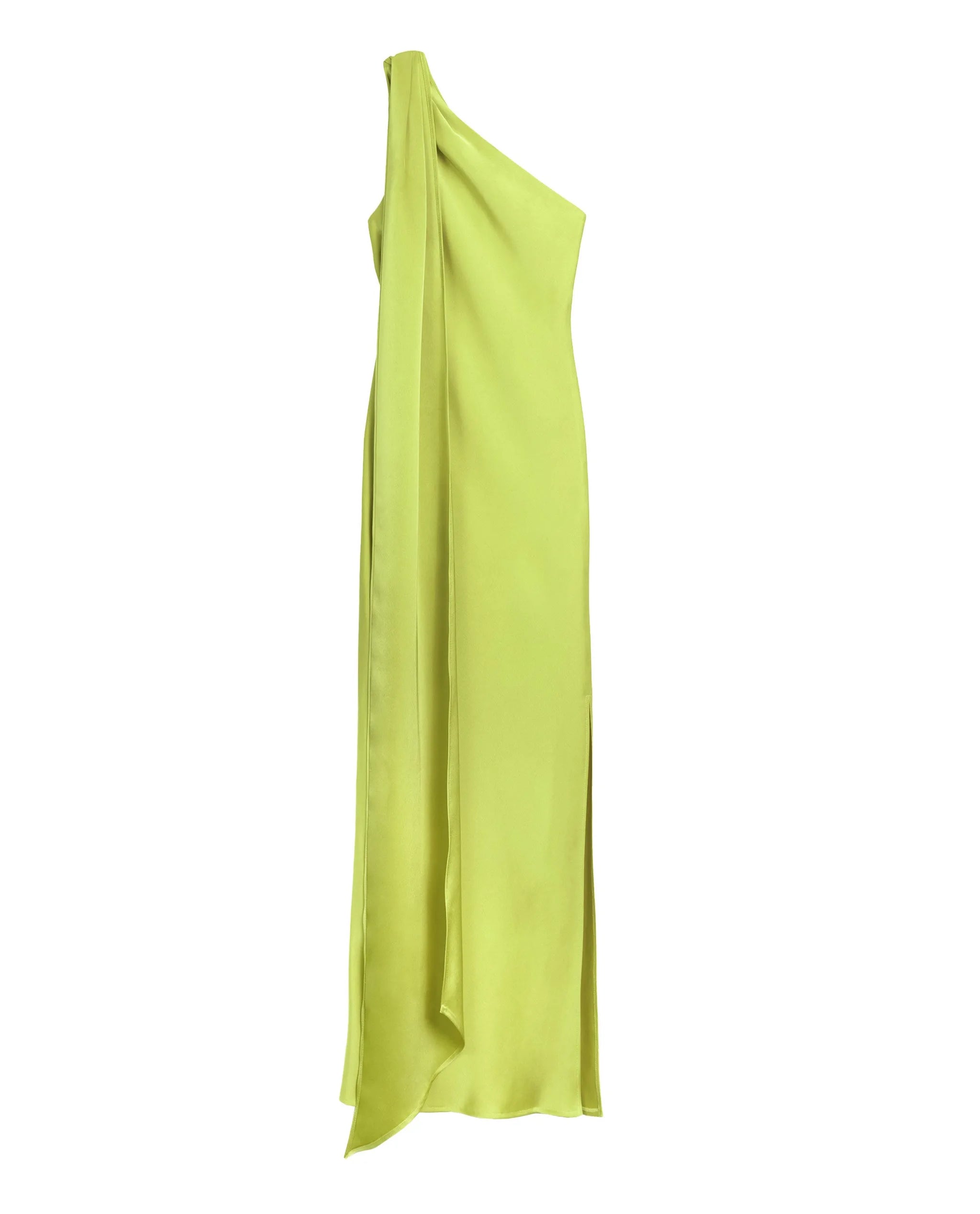 Asymmetrical Lime Green Midi Dress with Neck Tie | THE-ARE Guests Asymmetrical Lime Green Midi Dress with Neck Tie | THE-ARE Guests
