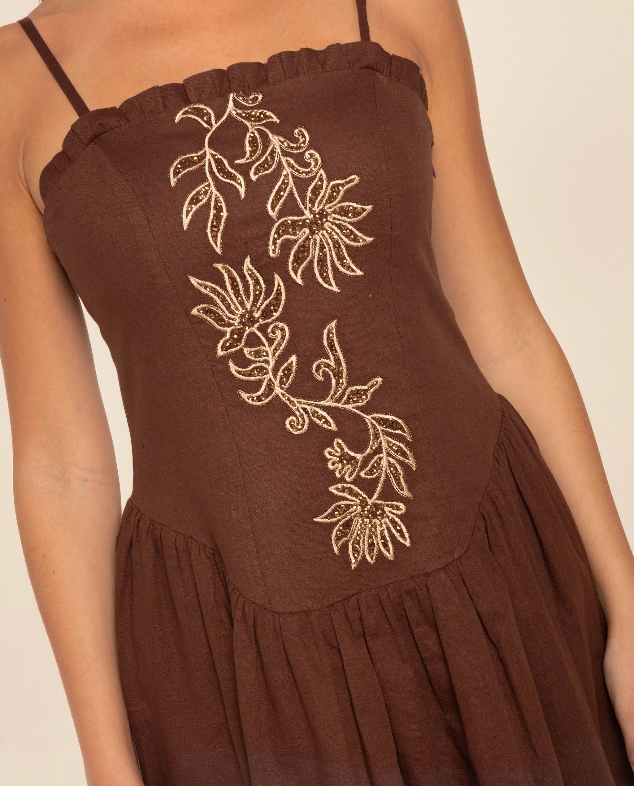 Cotton and linen midi dress with bead embroidery | THE-ARE Guests Cotton and linen midi dress with bead embroidery | THE-ARE Guests