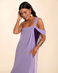 VESTIDO ALMERÍA | Vestido Midi Morado Escote Bardot | Invitadas THE-ARE