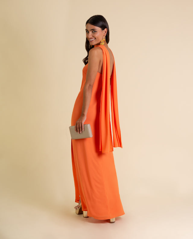 Vestido Largo De Dama De Honor Junior Con Parte Superior De Lentejuelas Y Tul Naranja main image 0