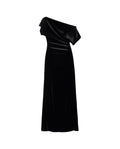 Vestido Negro Terciopelo Midi Escote Asimétrico con Manga Corta | Fiesta Navidad THE-ARE