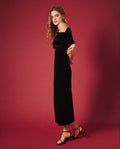Vestido Negro Terciopelo Midi Escote Asimétrico con Manga Corta | Fiesta Navidad THE-ARE