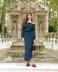 Vestido Midi Verde Manga Larga Palabra de Honor | Invitadas THE-ARE