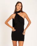 VESTIDO TAKE IT EASY | Vestido Mini Negro Lazada al Cuello | Fiesta Mujer THE-ARE