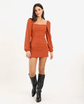 VESTIDO DON´T ASK WHY | Vestido Corto Naranja Espalda Entrelazada y Manga Larga | THE-ARE