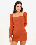 VESTIDO DON´T ASK WHY | Vestido Corto Naranja Espalda Entrelazada y Manga Larga | THE-ARE