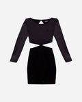 NIGHT SECRETS DRESS | Vestido curto preto recortado em cetim | Coleção THE-ARE Party