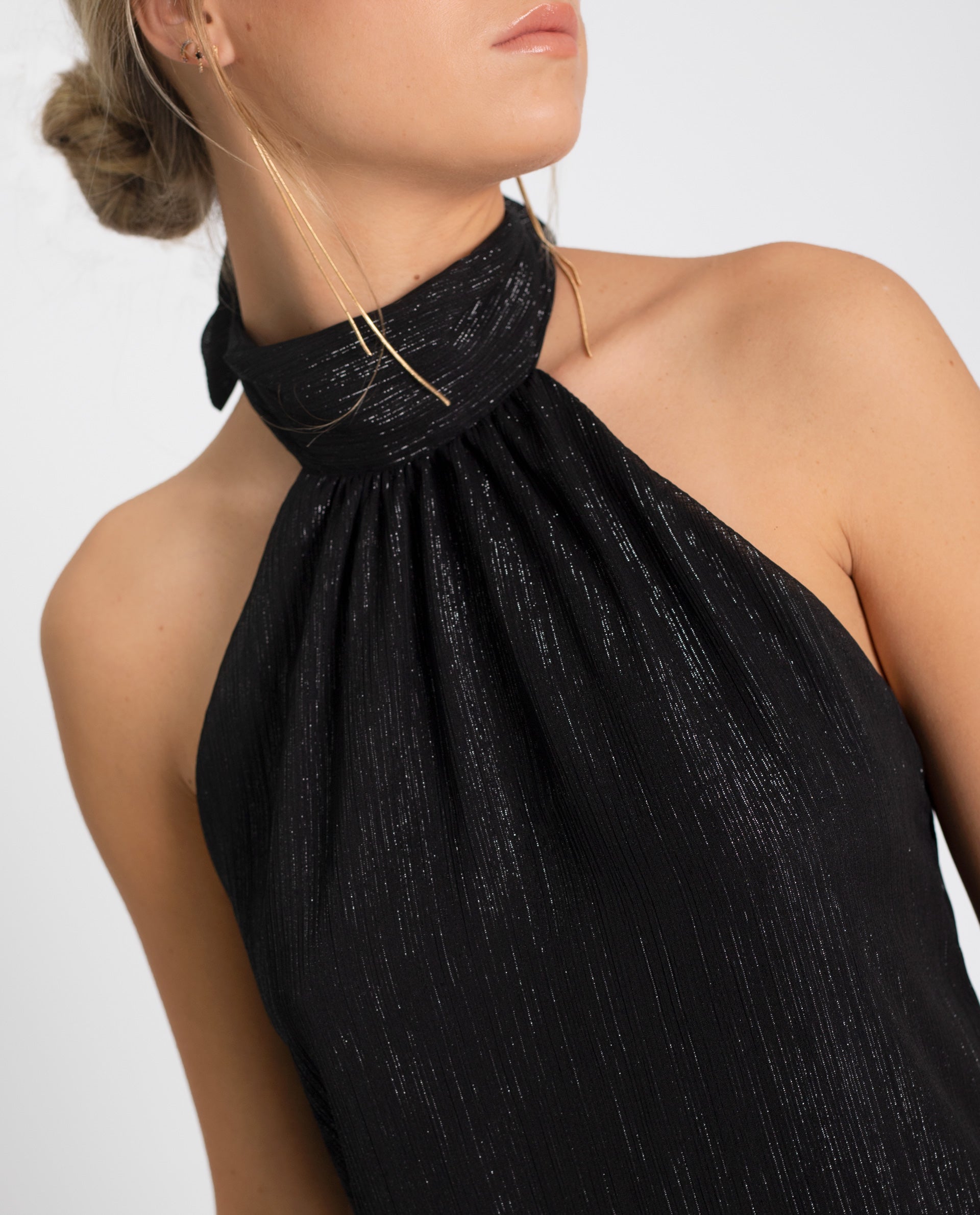 Espalda Descubierta Vestido Negro Cuello Halter Vestido Cuello