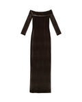 Vestido Largo Terciopelo Marrón Manga Larga y Hombros Descubiertos | Invitadas Invierno THE-ARE