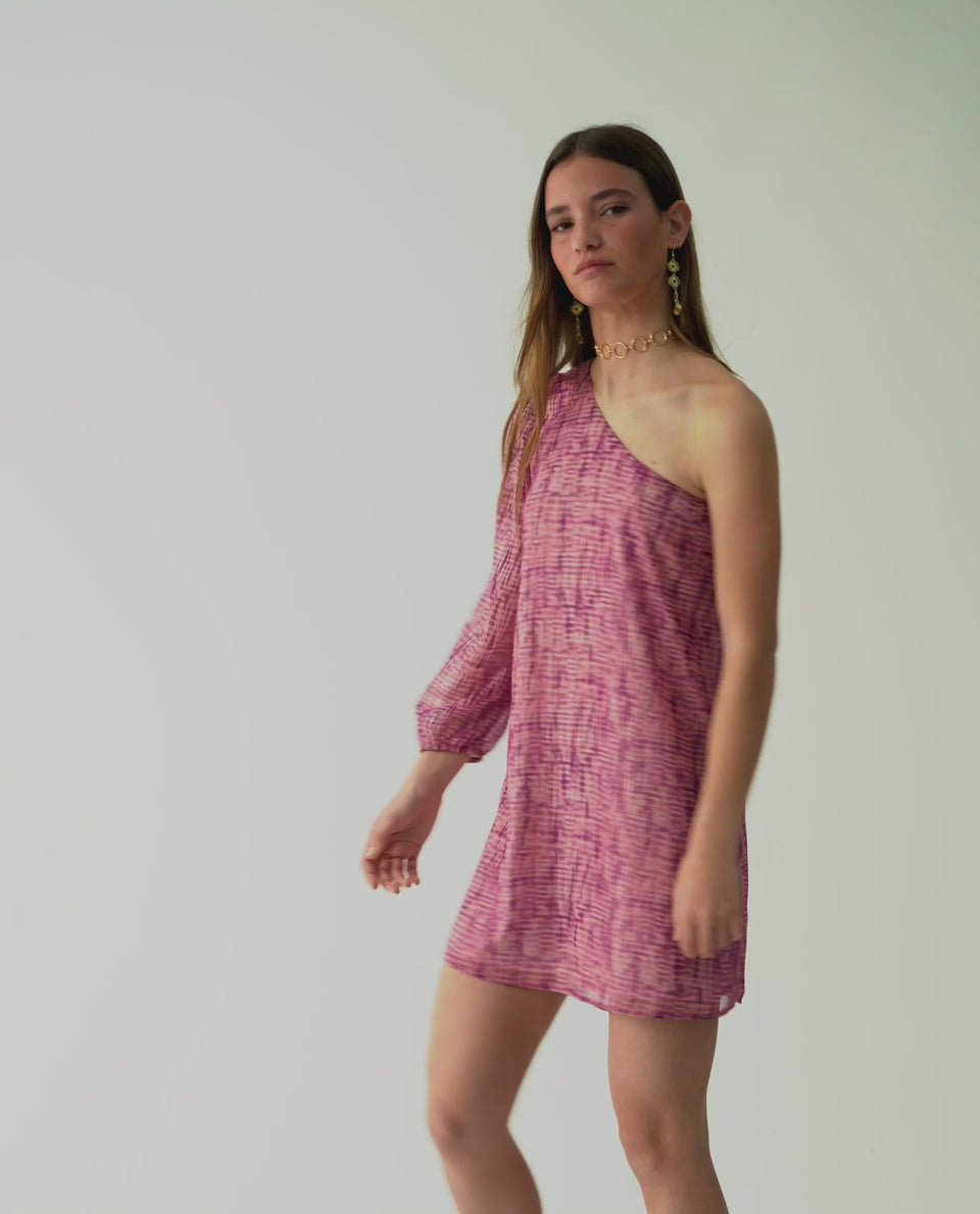 VESTIDO BE TRUE | Vestido Corto Boho Estampado Asimétrico con Manga Larga | THE-ARE