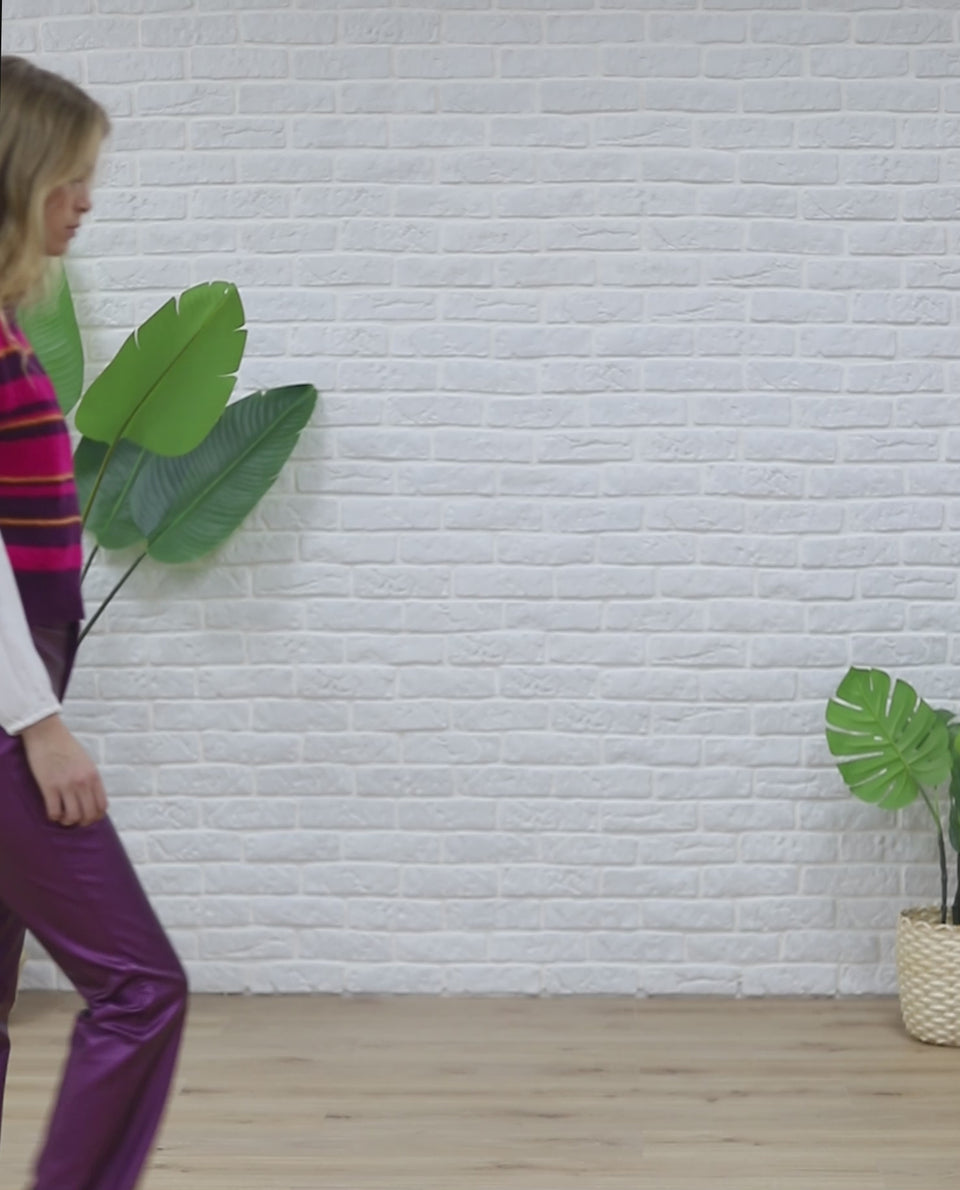 CHALECO COOL WINTER | Chaleco Punto Rayas Morado de Mujer con Cuello Redondo | THE-ARE