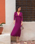 VESTIDO MRS. PALACIOS | Vestido Midi Gasa de Manga Larga con Escote | Invitadas THE-ARE