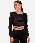 BLUSA MAKE AN IMPACT : Black Satin Blouse with Open Back : THE-ARE Party Collection
