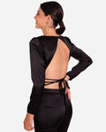 BLUSA MAKE AN IMPACT : Black Satin Blouse with Open Back : THE-ARE Party Collection