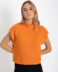 CHALECO HERE OR THERE | Chaleco Punto Mujer Naranja con Cuello Alto | THE-ARE