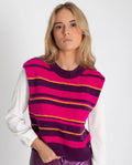CHALECO COOL WINTER | Chaleco Punto Rayas Morado de Mujer con Cuello Redondo | THE-ARE