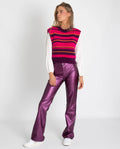 CHALECO COOL WINTER | Chaleco Punto Rayas Morado de Mujer con Cuello Redondo | THE-ARE