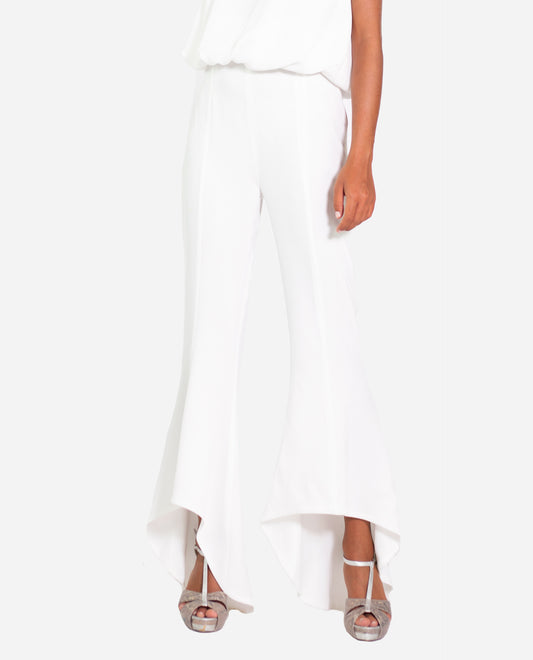 PANTALÓN TRIANA | Pantalón blanco con volante mujer | Pantalones elegantes THE-ARE