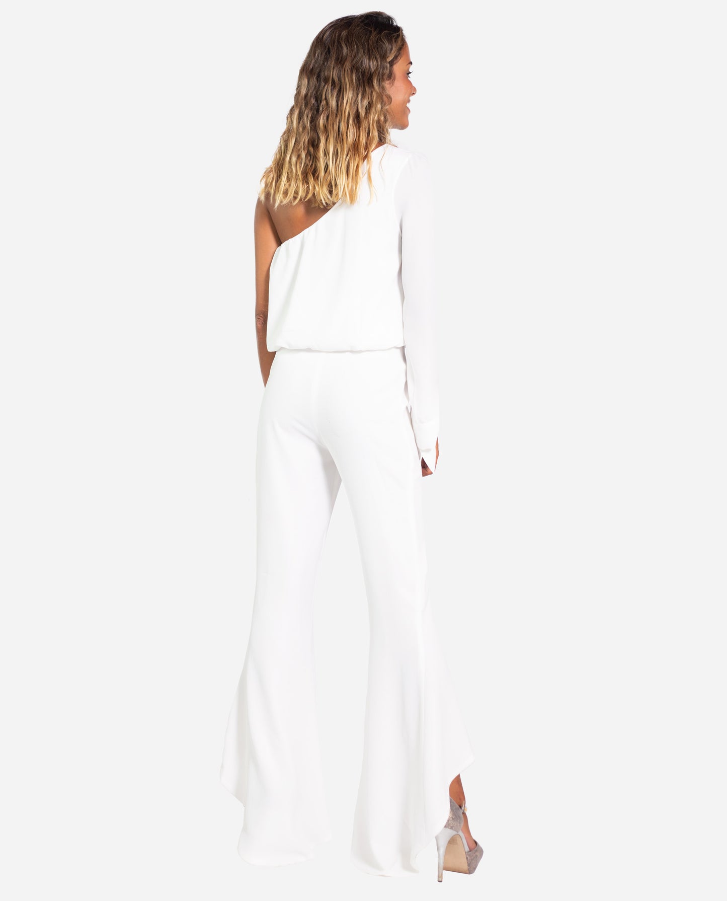 Pantalón blanco con volante mujer | Pantalones elegantes THE-ARE