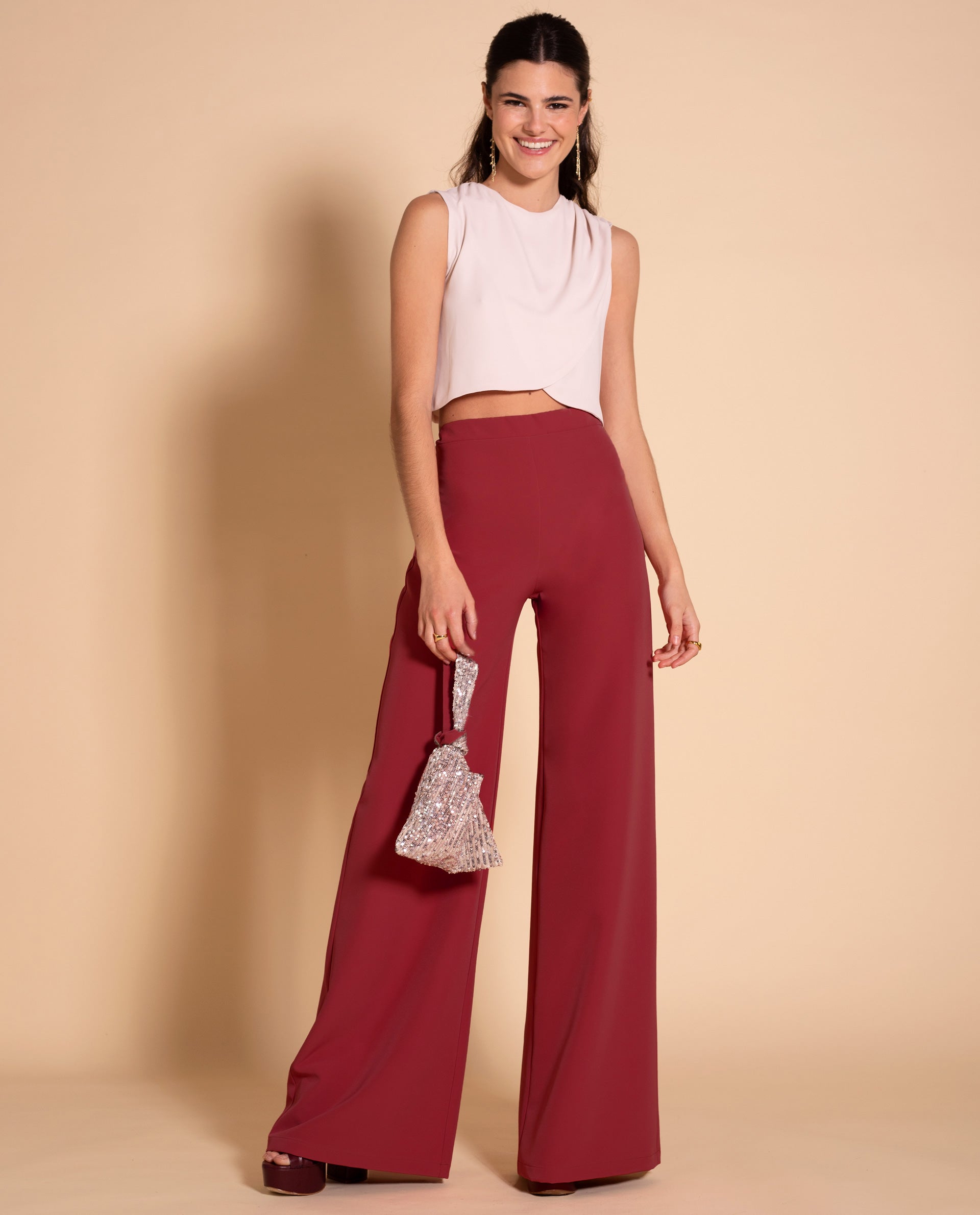 Pantalón Palazzo Pantalon Oxford Rojo Mujer Pantalones Palazzo