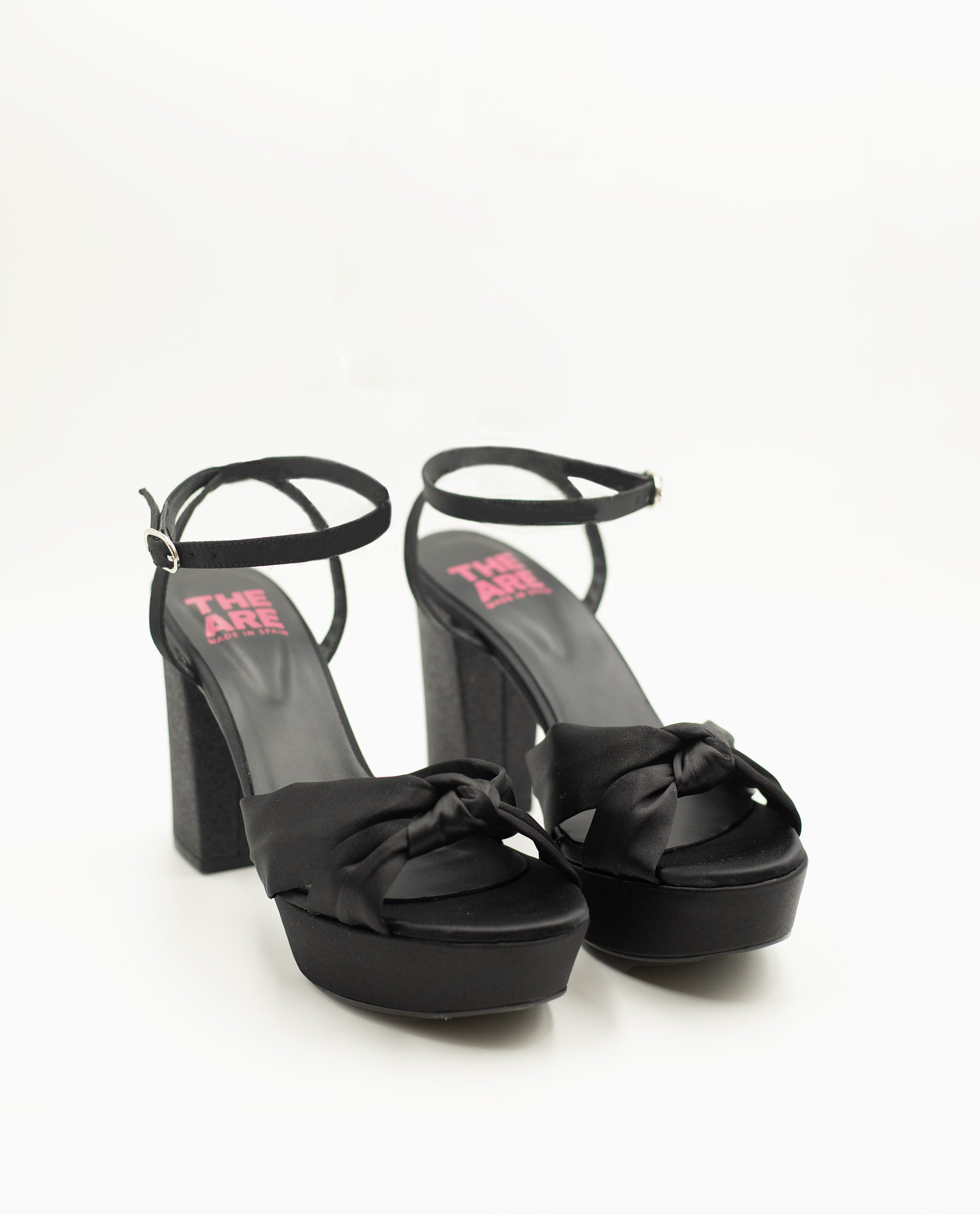 SANDALIA #6 | Sandalia de Tacón Negro con Brillo y Plataforma | Zapatos THE-ARE
