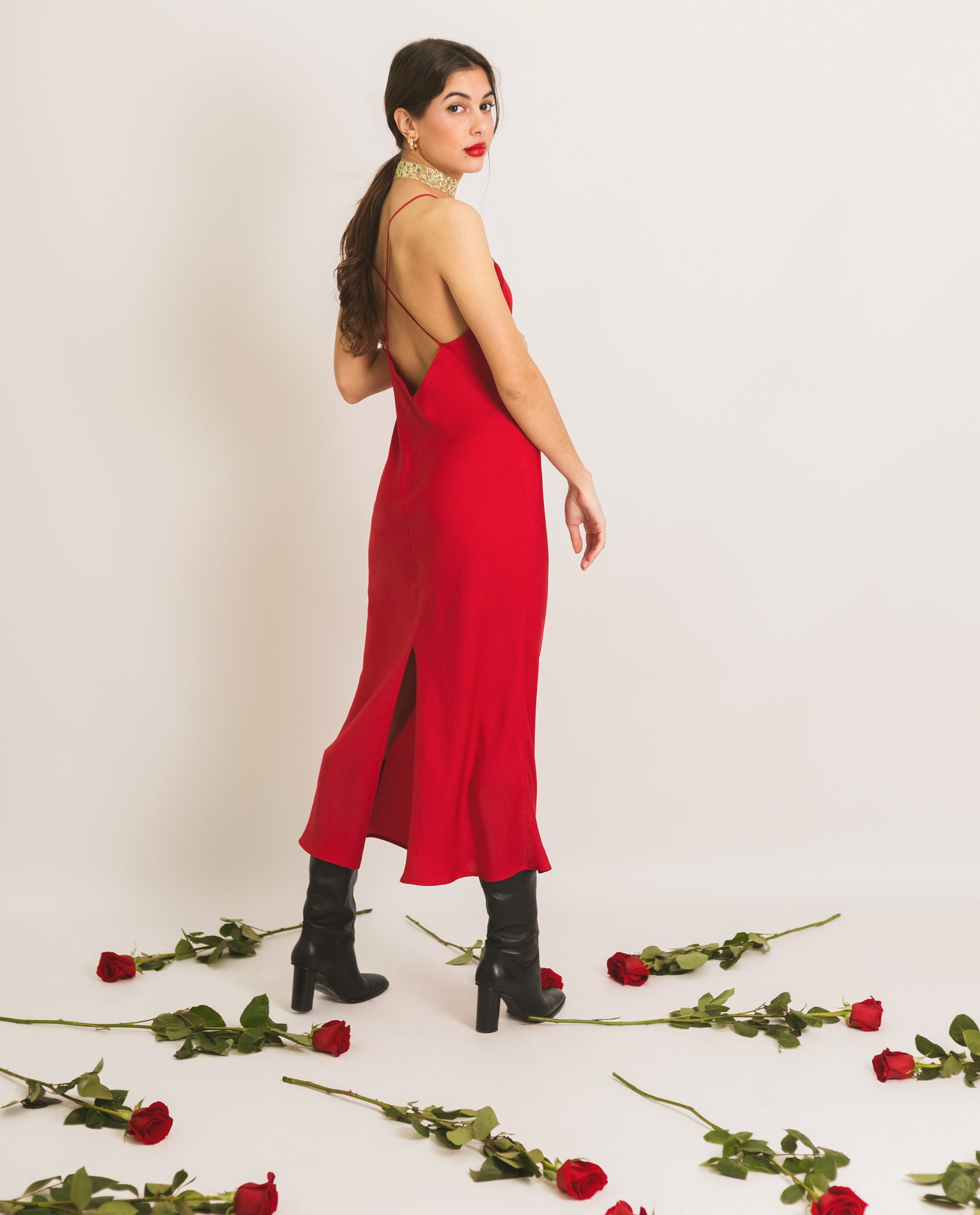 VESTIDO CHARMING | Vestido Rojo Slip Dress Elegante con Espalda Descubierta