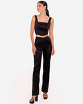 TOP THANK YOU, NEXT | Top Corsé Negro Satinado con Espalda Entrelazada | THE-ARE