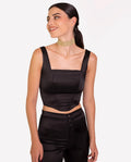 TOP THANK YOU, NEXT | Top Corsé Negro Satinado con Espalda Entrelazada | THE-ARE