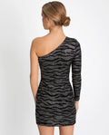 VESTIDO NIGHT LIGHTS | Vestido Corto Plata con Estampado Cebra Negro con Brillo | THE-ARE