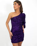 VESTIDO HERE & NOW | Vestido Asimétrico de Lentejuelas Morado | Colección Fiesta THE-ARE