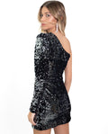 VESTIDO SO BRIGHTLY BABY | Vestido Corto Negro de Lentejuelas Asimétrico | Fiesta THE-ARE