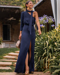 VESTIDO MRS. LOZANO | Vestido Largo Asimétrico Azul Marino | Colección Eventos THE-ARE