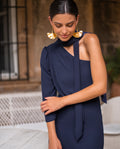 VESTIDO MRS. LOZANO | Vestido Largo Asimétrico Azul Marino | Colección Eventos THE-ARE