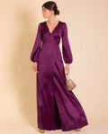 VESTIDO MRS. HERCE | Vestido Largo Elegante Cruzado Satinado Ciruela | Eventos THE-ARE